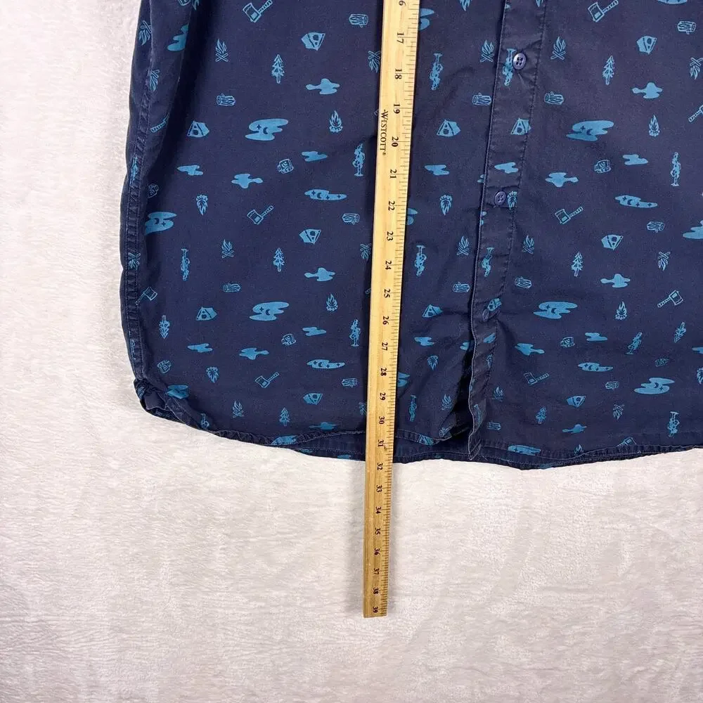 North Face Camp Shirt Mens XXL Blue Baytrail Tent Tree Axe AOP Outdoor Preppy